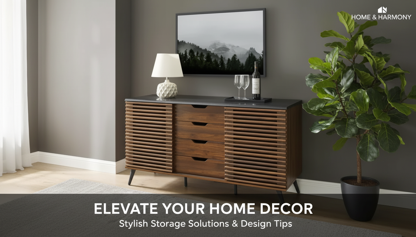 59-Inch Modern Buffet Cabinet: 4 Drawers + Sliding Doors