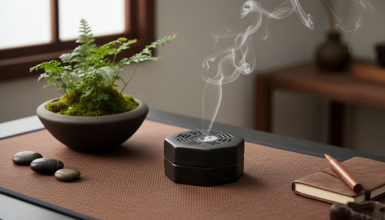 Eight Trigrams Backflow Incense Burner (Black Glaze)
