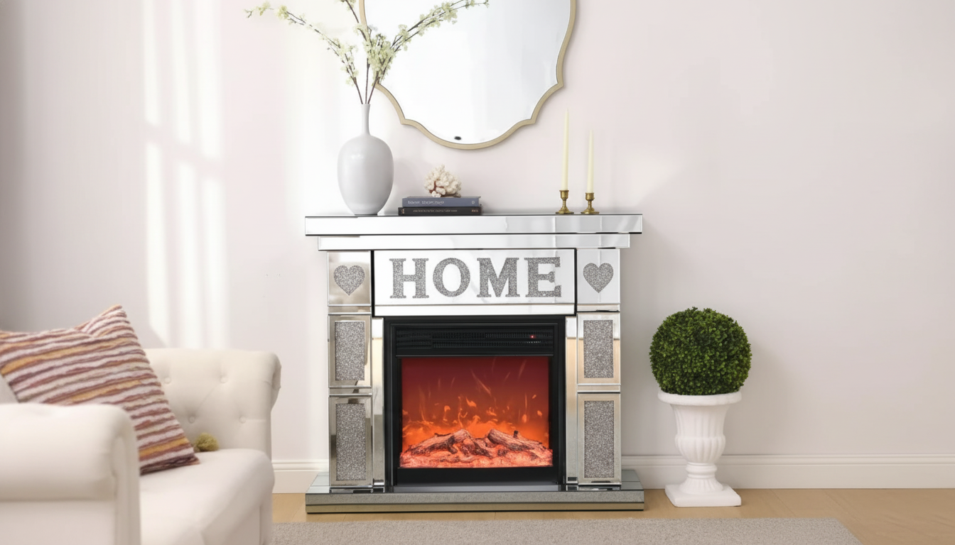 46-Inch Acrylic Diamond Mirror Fireplace Cabinet (LED)