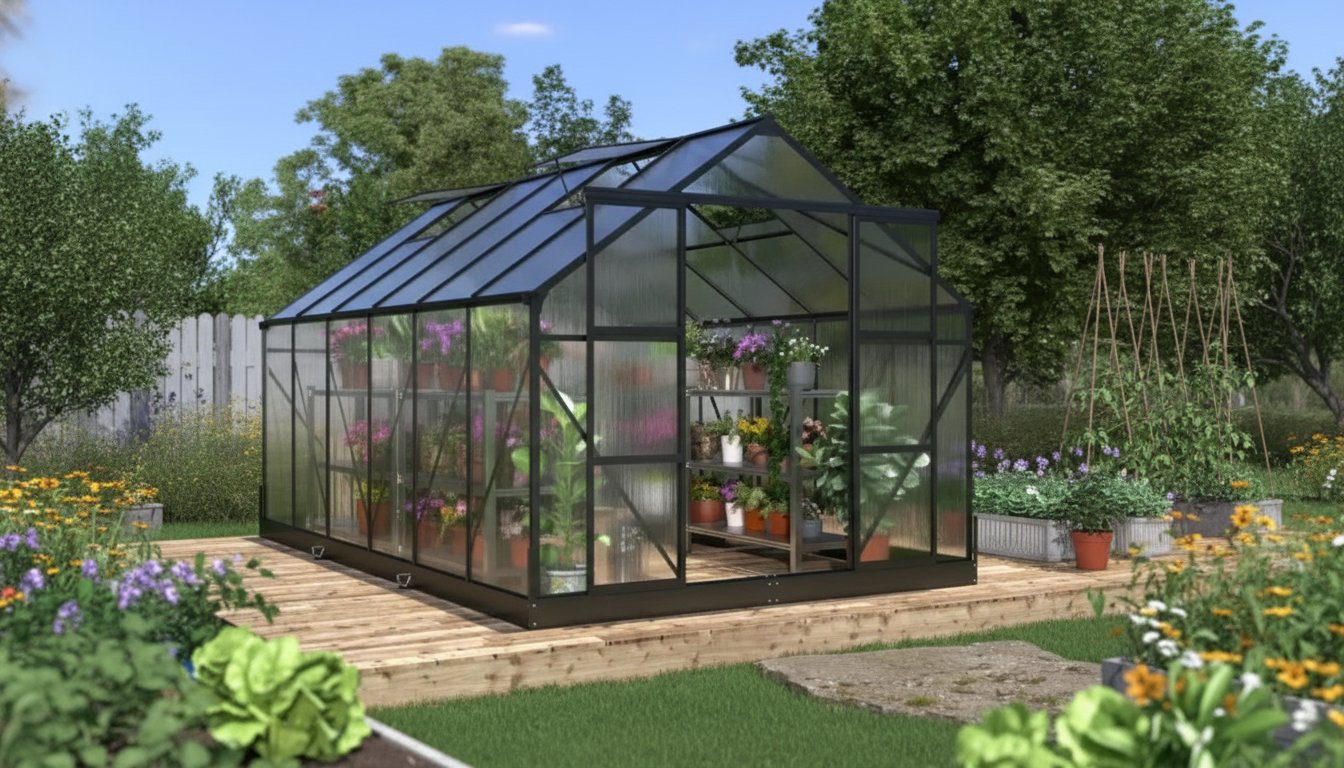 8x14 Polycarbonate Greenhouse: Sliding Doors, 4 Vents