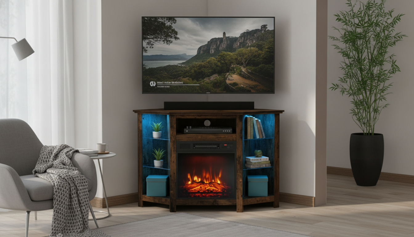 Corner Electric Fireplace TV Stand (Up to 50") + LEDs
