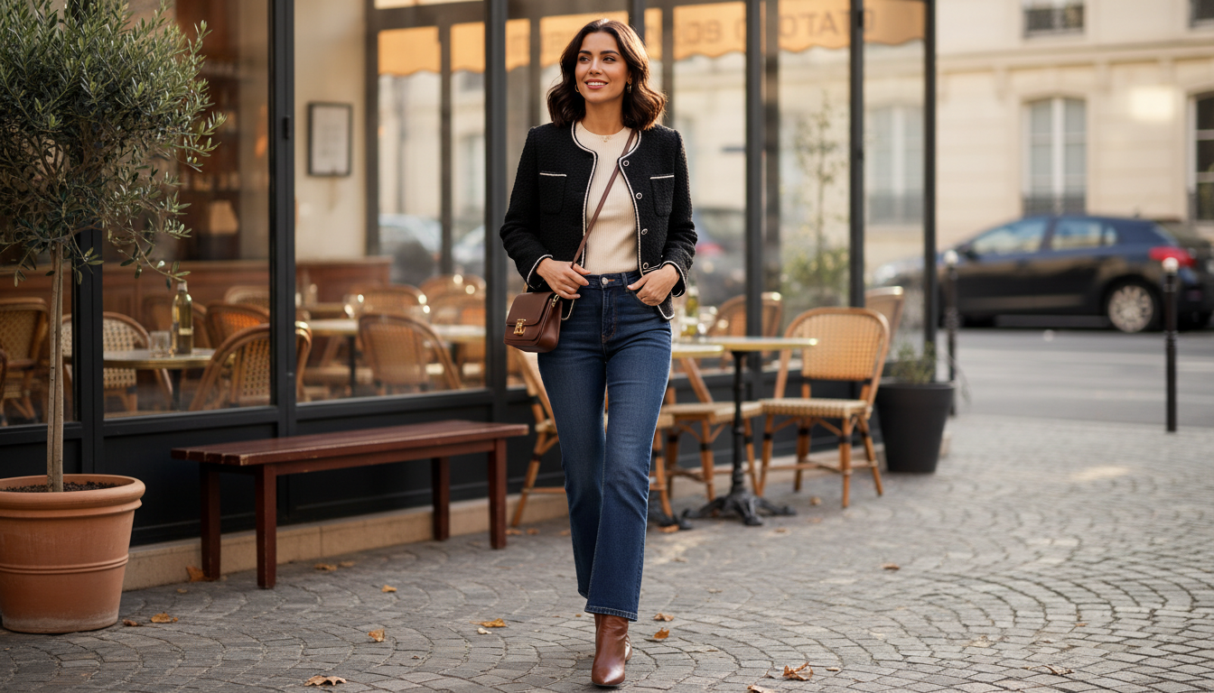 How to Style a Crewneck Beaded Buckle Cropped Jacket