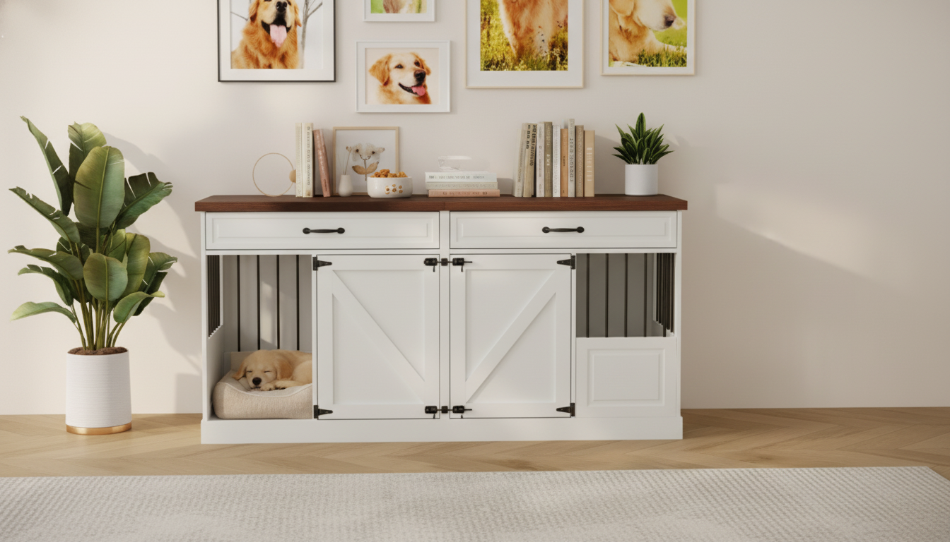 Dog Crate Furniture with Drawers & Removable Divider